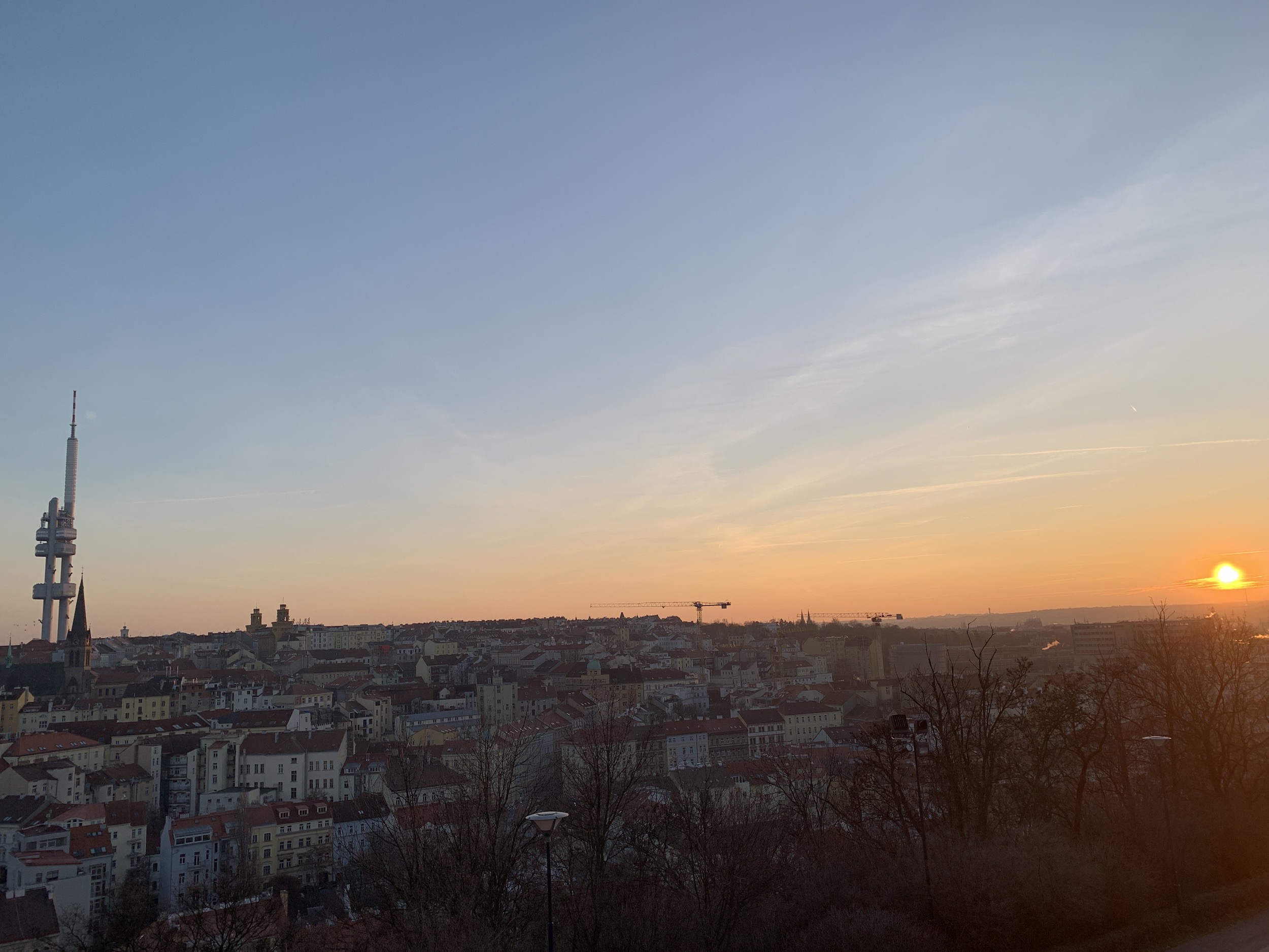 The sunset in Zizkov, Prague, the Czech Republic